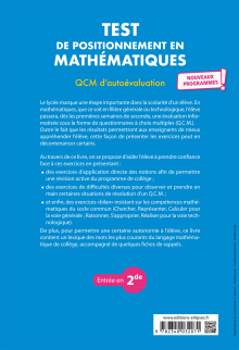 Test de positionnement en Mathématiques - QCM d’autoévaluation - Entrée en 2de - Nouveaux programmes