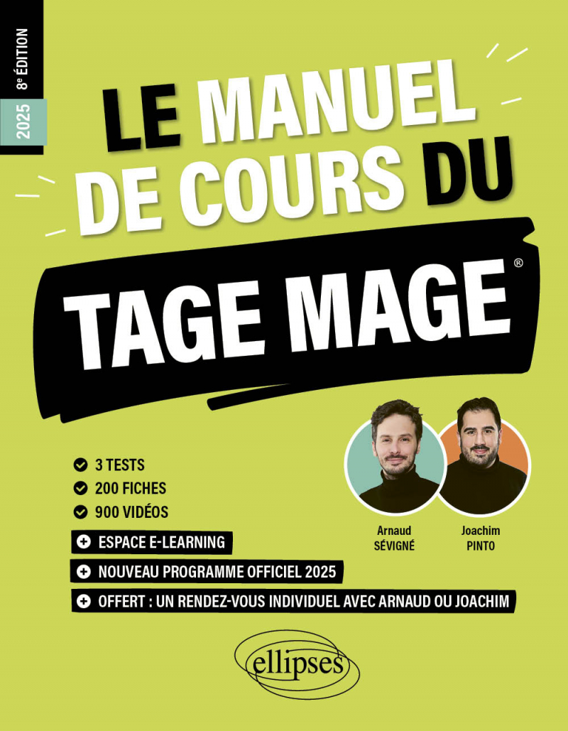 Le Manuel de Cours du TAGE MAGE - 3 tests blancs + 200 fiches de cours + 700 questions + 900 vidéos - 8e édition - édition 2025