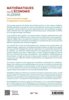 Mathématiques pour l'économie - Algèbre - Licence - Cours, exercices et applications économiques corrigés