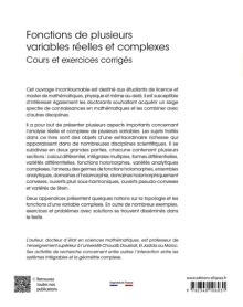 Fonctions de plusieurs variables réelles et complexes - Cours et exercices corrigés