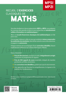 Recueil d’Exercices Classiques de maths MPSI/MP2I - Corrections détaillées, rappels de cours